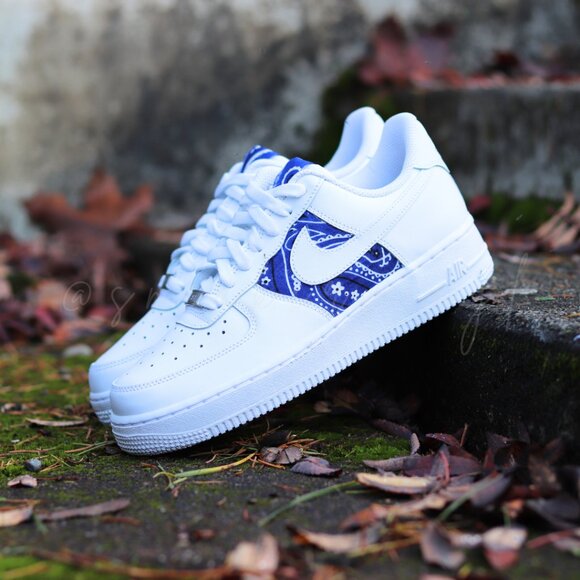 Nike Air Force 1 Blue bandana Sneaker Custom New With Tags - Picture 7 of 11